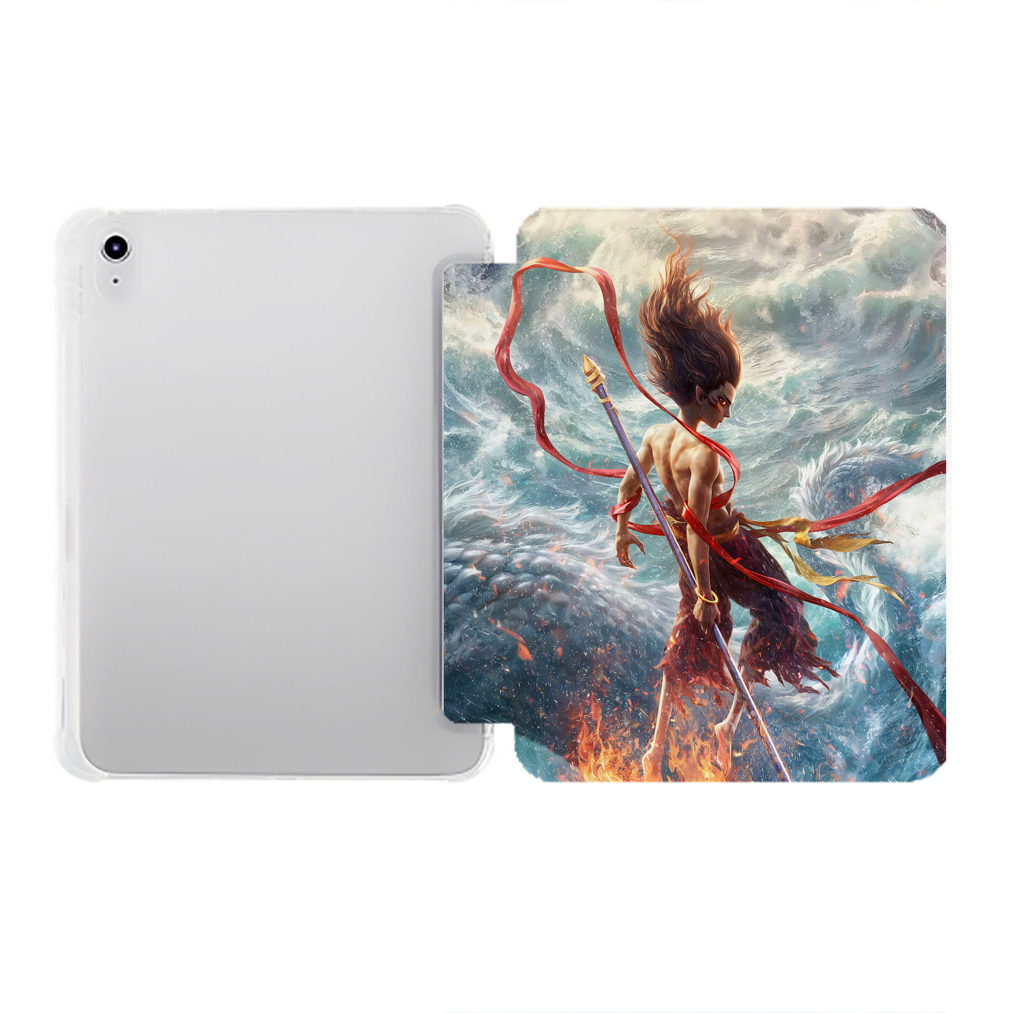 （画像用） Ne Zha 2 ナタ 魔童の大暴れ IPad ケース ペン収納付き 三つ折りスタンド PUレザー×シリコン 対応機種9.5/10.5/10.9インチ